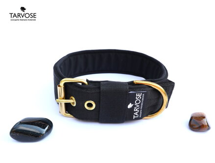 Sachmet black obojek Tarvose - černá, mosazné kování, 4 cm, krk 40-47, d.54, SKLADEM