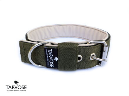 Olive obojek Tarvose - olivová/podšitý béžovou, nerez, krk 51-58, d.65 SKLADEM