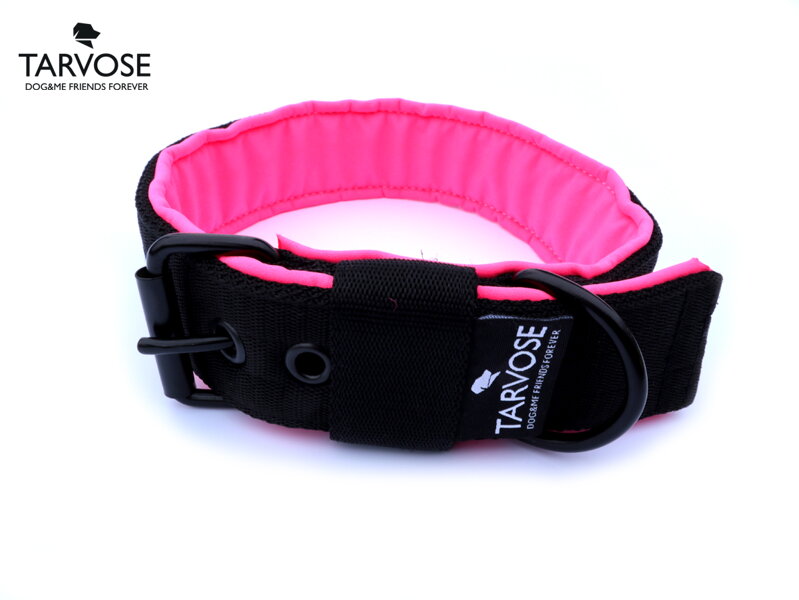 Black neon pink obojek Tarvose - černá, 4 cm, krk 46-53, d.60, SKLADEM (neon růžový softshell)